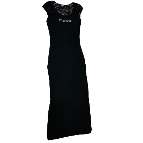 Bebe Rhinestone Logo Ribbed Maxi Dress - M - NWOT - Picture 1 of 9